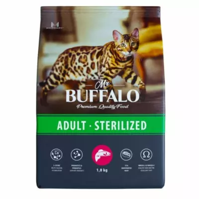 Mr.Buffalo STERILIZED сухой корм с лососем для стерилизованных кошек и кастрированных котов