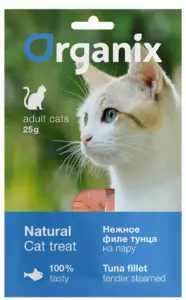 Organix Нежное филе тунца для взрослых кошек, приготовленное на пару, беззерновое, гипоаллергенное лакомство 100% рыба