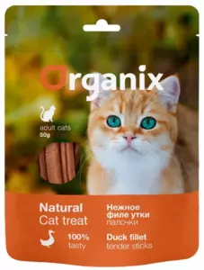 Organix Нежные палочки из филе утки для взрослых кошек, 100% натуральное мясное лакомство