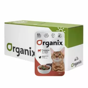 Organix для стерилизованных кошек с говядиной в соусе, для здоровья кожи и шерсти