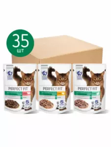 Perfect Fit Набор влажных кормов для стерилизованных кошек с курицей, кроликом и говядиной в соусе