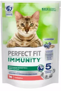 Perfect Fit Immunity Сухой корм для взрослых кошек с говядиной, семенами льна и голубикой для поддержания иммунитета