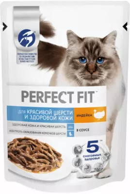 Perfect Fit Adult для красивой шерсти и здоровой кожи с индейкой в соусе