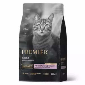 Premier Cat Adult Salmon & Turkey гипоаллергенный сухой корм для взрослых кошек с чувствительным пищеварением, свежее филе лосося и индейка
