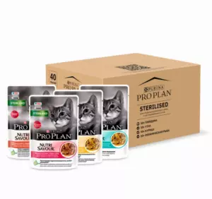 PRO PLAN Sterilised влажный корм для стерилизованных кошек с говядиной, курицей, уткой и океанической рыбой в соусе