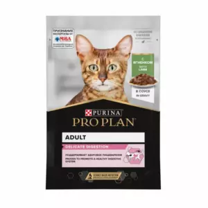 PRO PLAN DELICATE DIGESTION влажный корм для взрослых кошек с чувствительным пищеварением, с ягненком и индейкой в соусе