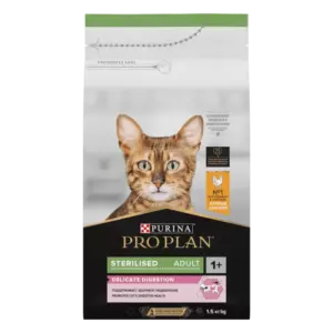 PRO PLAN Sterilised Adult OptiSavour сухой корм для стерилизованных кошек и кастрированных котов старше 1 года, с высоким содержанием курицы