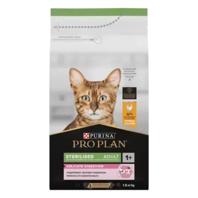 PRO PLAN Sterilised Adult OptiSavour сухой корм для стерилизованных кошек и кастрированных котов старше 1 года, с высоким содержанием курицы