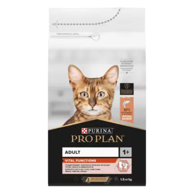 Pro Plan Adult Vital Functions Сухой корм для взрослых кошек с лососем для поддержания здоровья органов чувств
