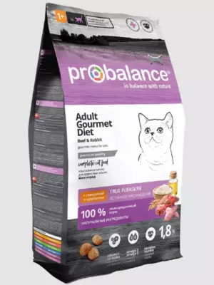 ProBalance Gourmet Diet Premium сухой корм для взрослых кошек с говядиной и кроликом