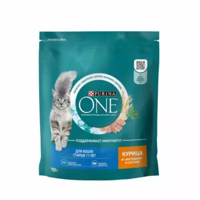 Purina ONE для кошек старше 11 лет с высоким содержанием курицы и цельными злаками