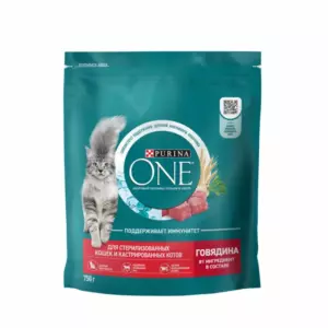 Purina ONE для стерилизованных кошек и кастрированных котов, с высоким содержанием говядины и пшеницей