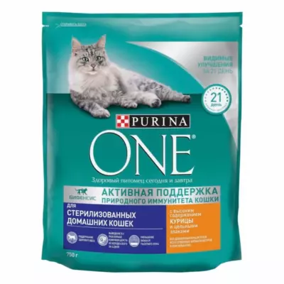 Purina ONE Sterilised Adult для стерилизованных кошек и кастрированных котов с курицей и цельными злаками