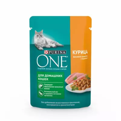 Purina ONE Влажный корм для домашних кошек с курицей и морковью