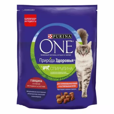 Purina ONE Природа Здоровья сухой корм для стерилизованных кошек и кастрированных котов с высоким содержанием говядины
