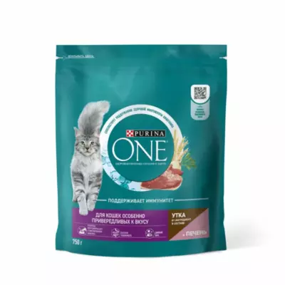 Purina ONE Сухой корм для привередливых взрослых кошек с уткой и печенью