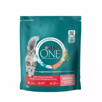 Purina ONE Sterilised сухой корм для стерилизованных кошек и кастрированных котов с высоким содержанием лосося и пшеницей