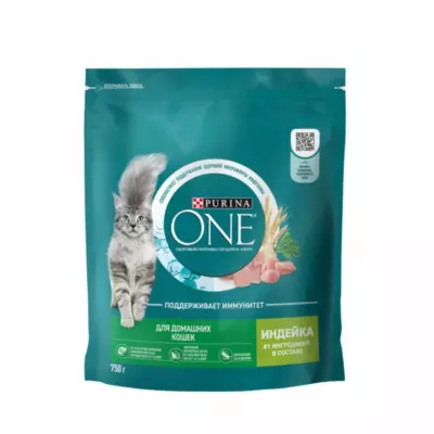 Purina ONE для взрослых домашних кошек с индейкой и цельными злаками