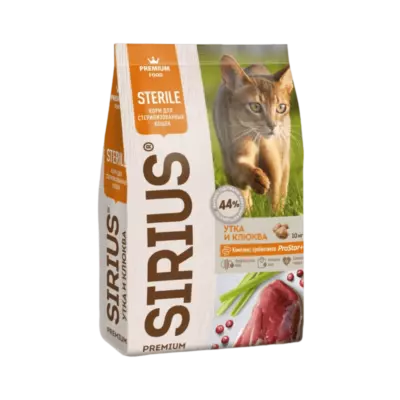 Sirius Premium Сухой корм для стерилизованных кошек с уткой и клюквой