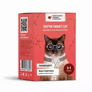 Smart Cat Premium Влажный корм для взрослых кошек и котят с кусочками телятины и морковью в соусе