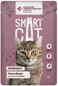 Smart Cat Premium для взрослых кошек и котят с кусочками кролика и морковью в нежном соусе