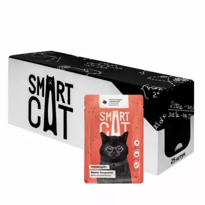 Smart Cat паучи для взрослых кошек и котят с кусочками говядины в нежном соусе
