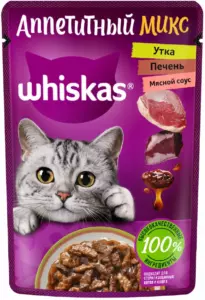 Whiskas Аппетитный микс с уткой и печенью в мясном соусе для взрослых кошек