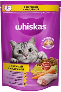 Whiskas «Вкусные подушечки с нежным паштетом» для взрослых кошек, ассорти с курицей и индейкой