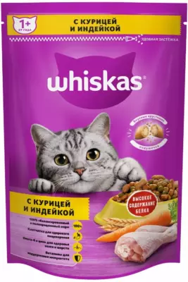 Whiskas «Вкусные подушечки с нежным паштетом» для взрослых кошек, ассорти с курицей и индейкой