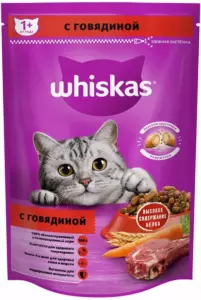Whiskas Сухой корм для взрослых кошек «Вкусные подушечки с нежным паштетом» с говядиной