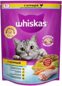 Whiskas Сухой корм для стерилизованных кошек и котов с курицей и подушечками