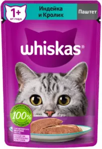Whiskas Влажный корм для взрослых кошек, паштет с индейкой и кроликом