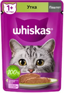 Whiskas влажный корм для взрослых кошек, паштет с уткой