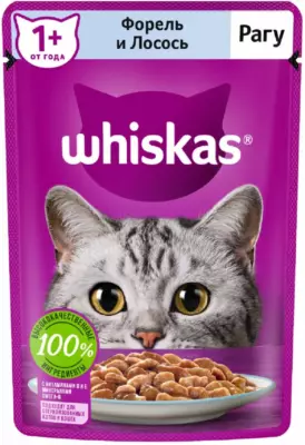 Whiskas Влажный корм для взрослых кошек с форелью и лососем в соусе