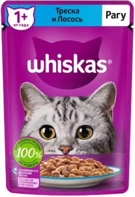 Whiskas Рагу с треской и лососем для взрослых кошек, влажный корм