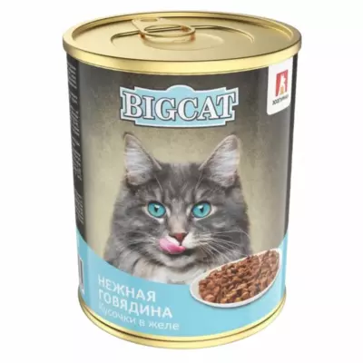 Зоогурман BIG CAT Влажный корм для взрослых кошек с говядиной, кусочки в желе